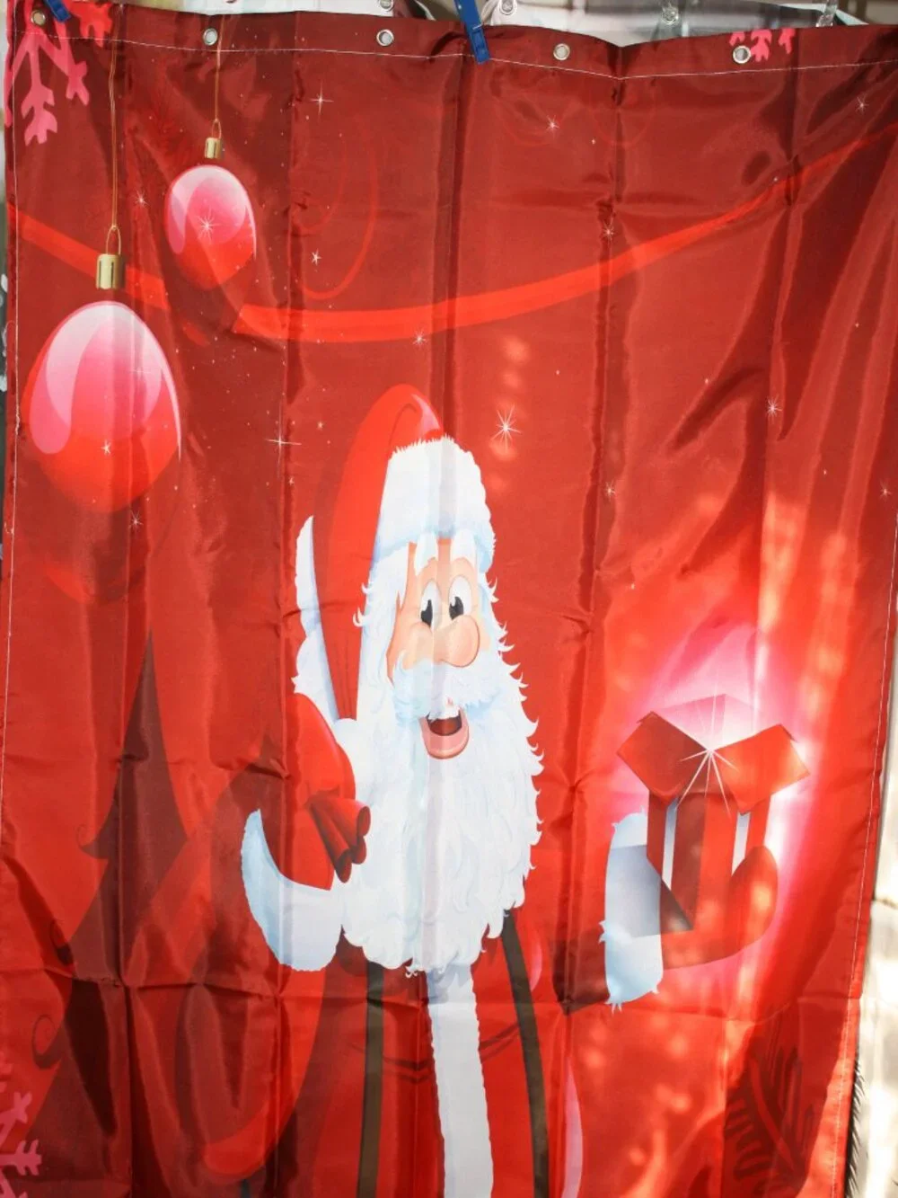 Decorative Shower Curtain, Santa Clause with rings to hang.  NWOT